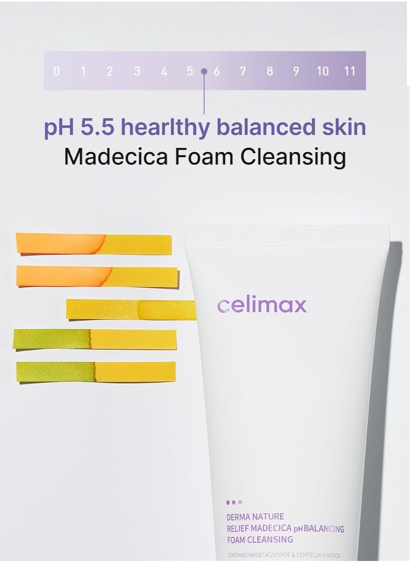 celimax Derma Nature Relief Madecica pH Balancing Foam Cleansing | Foaming Face Wash Cleanser, Hydrating, Soothing, Moisturizing, 150ml