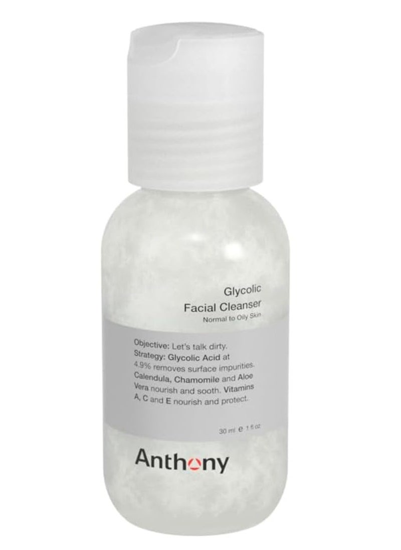 Anthony Glycolic Facial Cleanser for Men, Daily Exfoliating & Hydrating Face Wash, Shave Prep, Non-Foaming, Deep Cleansing, Gentle on Sensitive Skin, Removes Dirt & Oil, Smooths Texture, 1 Fl Oz