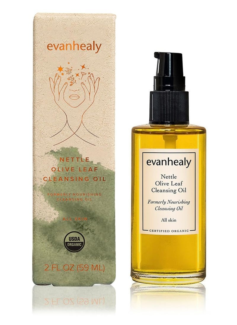 evanhealy Nettle Olive Leaf Cleansing Oil | Organic Facial Oil Cleanser for Makeup, Cosmetics, Sunscreen | Gentle Esssential Oil Free Cleanser for Sensitive, Congested Skin