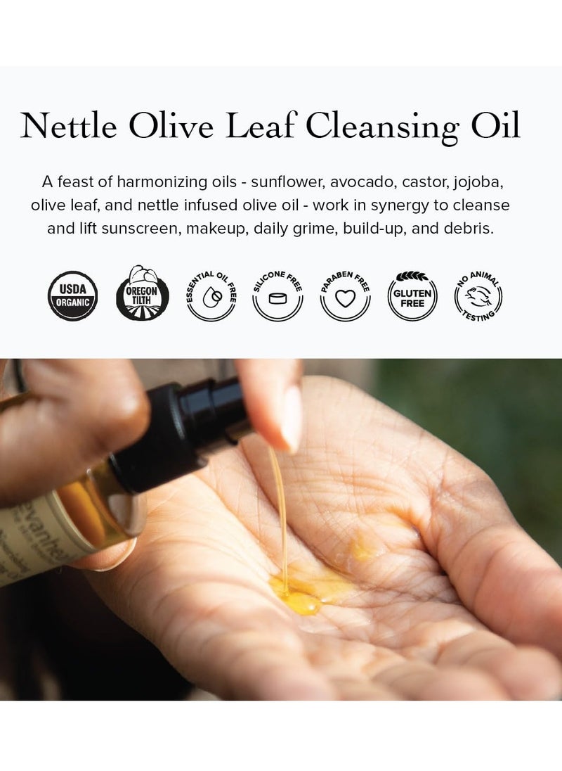 evanhealy Nettle Olive Leaf Cleansing Oil | Organic Facial Oil Cleanser for Makeup, Cosmetics, Sunscreen | Gentle Esssential Oil Free Cleanser for Sensitive, Congested Skin