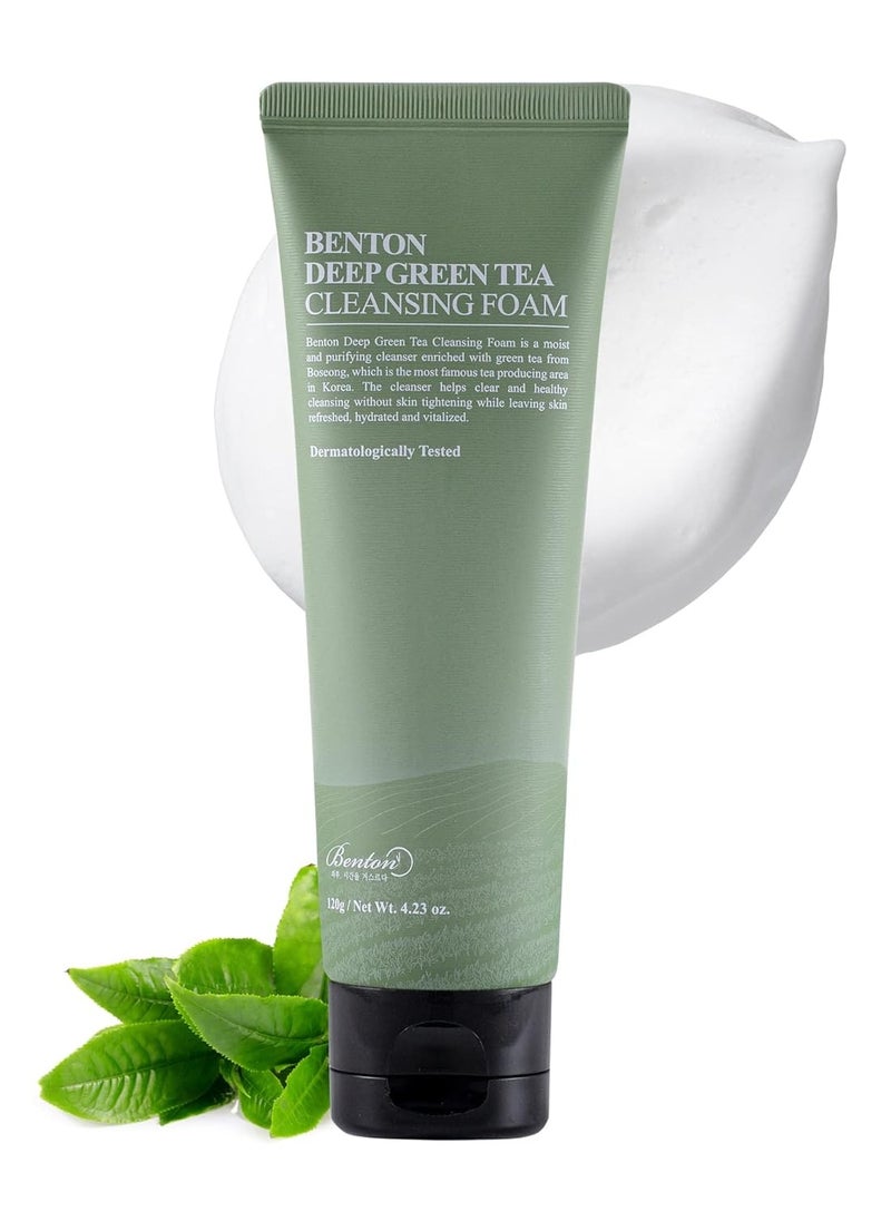 BENTON Deep Green Tea Natural Face Wash (4.23 oz.) - Hydrating and Gentle Facial Cleanser for Various Skin types, Korean Foaming Facial Cleanser