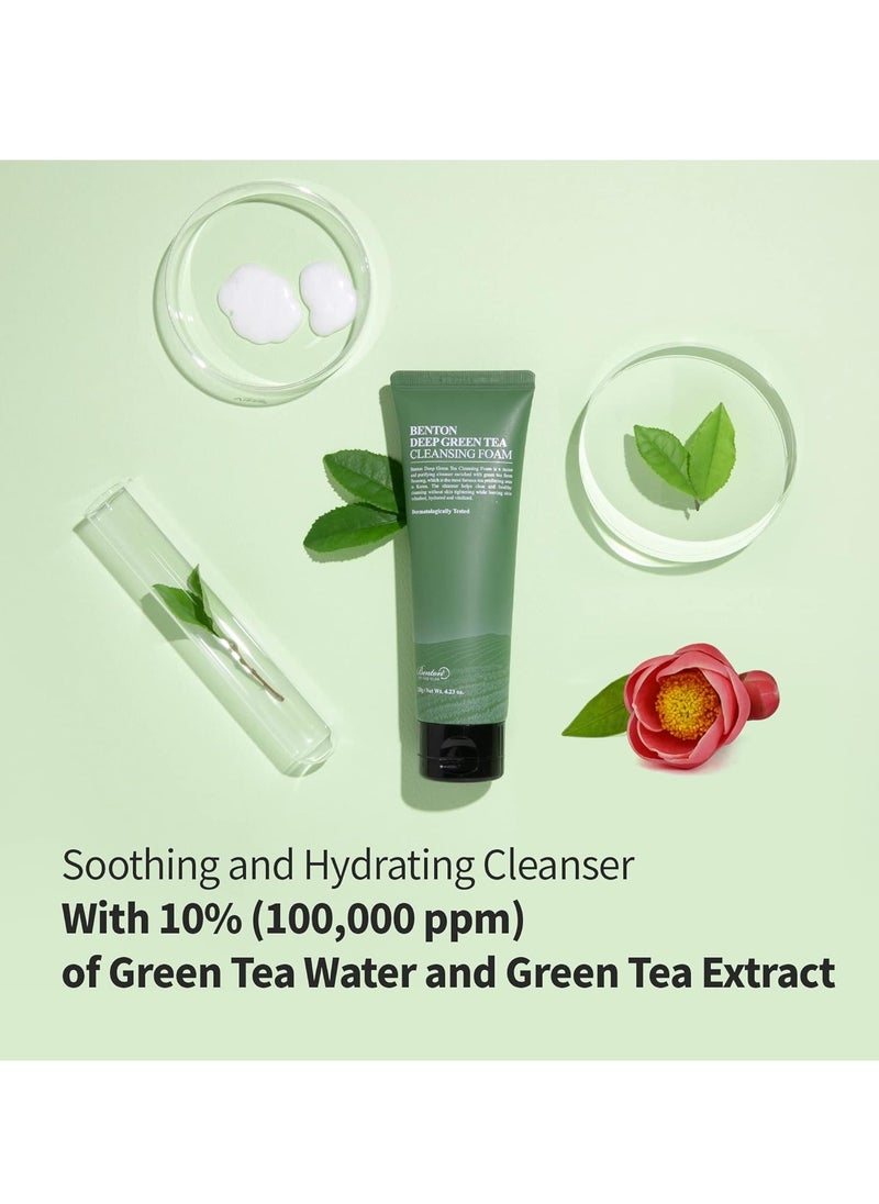 BENTON Deep Green Tea Natural Face Wash (4.23 oz.) - Hydrating and Gentle Facial Cleanser for Various Skin types, Korean Foaming Facial Cleanser