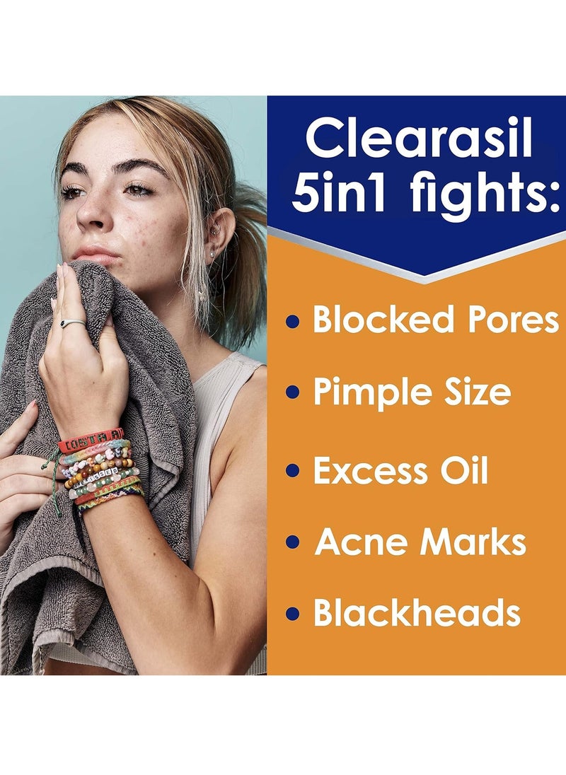 Clearasil Stubborn Acne Control 5in1 Exfoliating Wash, Maximum Strenght with 2% Salicylic Acid Acne Treatment Medicine, Daily Acne Facial Cleanser 6.78 fl oz