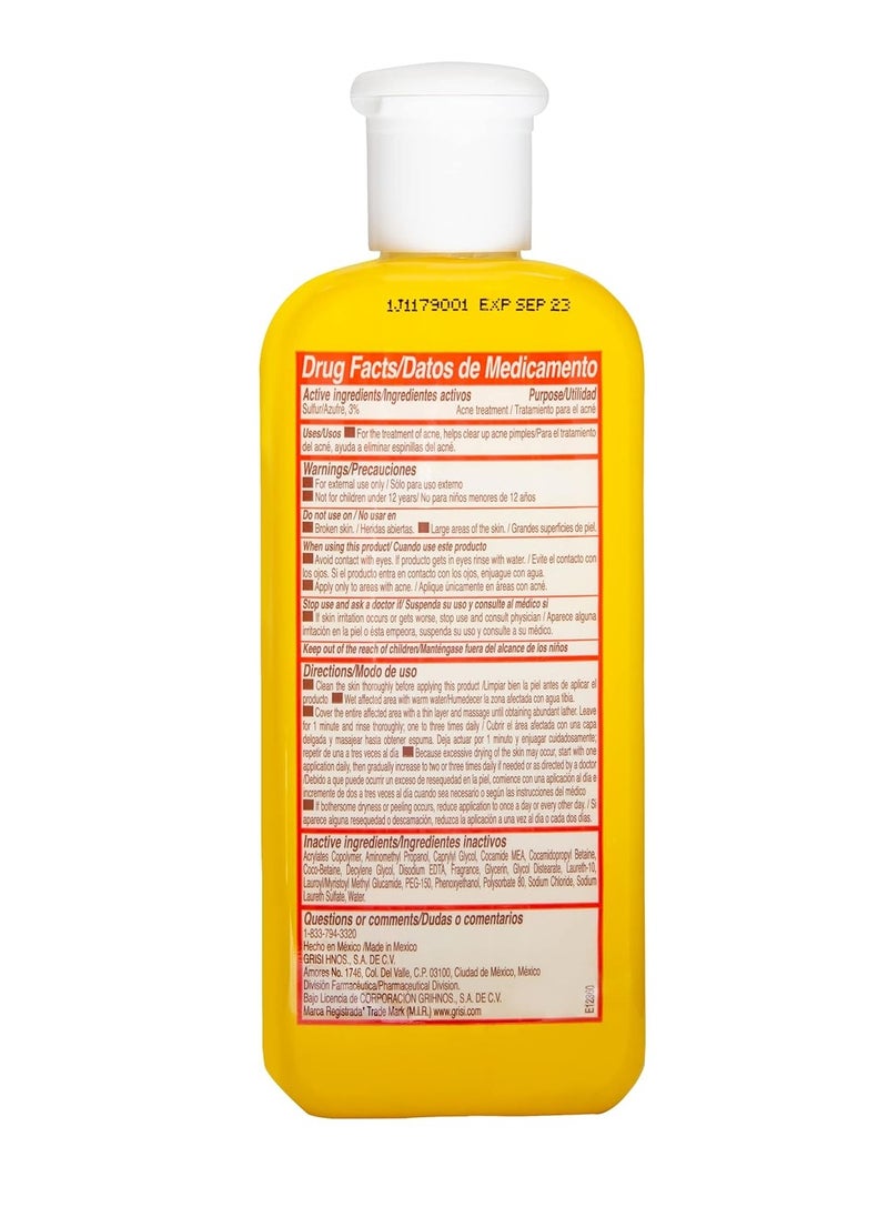 Sulfur Grisi, Facial Wash and Cleanser, Reduces Oil Excess Pimples. 8.4 Fl Oz, Bottle