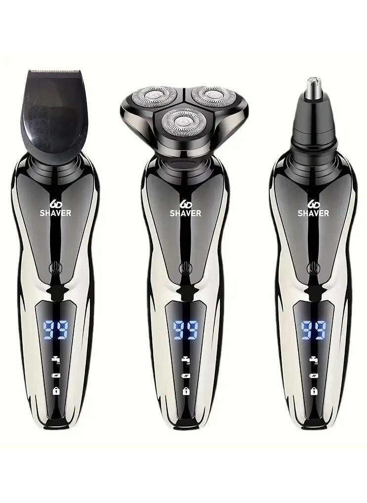 Electric Razor For Men, 3 In 1 Electric Shaver Nose Hair Trimmer USBRechargeable Portable Razor 3D Floating Blade Digital Display ShavingBeard Machine