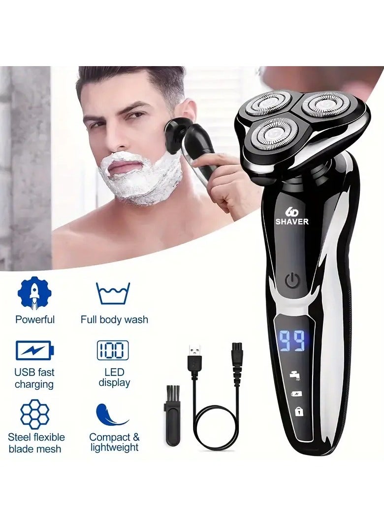 Electric Razor For Men, 3 In 1 Electric Shaver Nose Hair Trimmer USBRechargeable Portable Razor 3D Floating Blade Digital Display ShavingBeard Machine