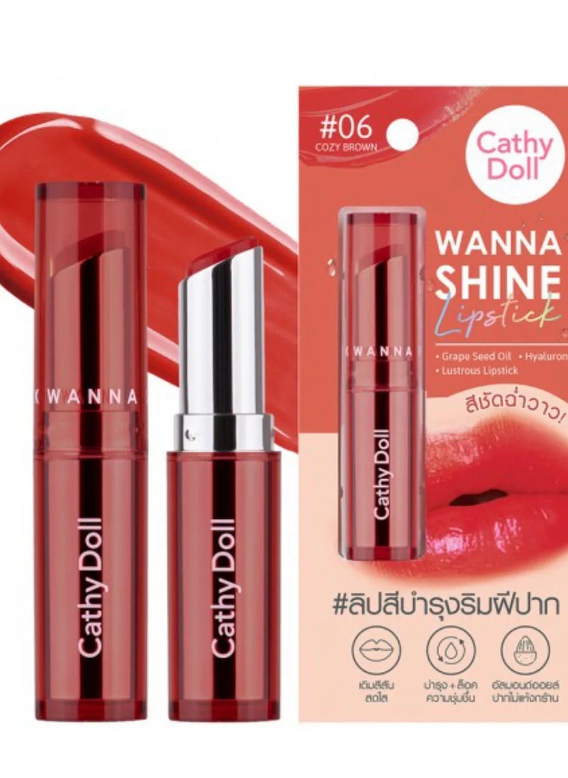 Cathy Doll Lipstick #06 Cozy Brown – Bold, Hydrating & Luxurious Shine (3.2g)