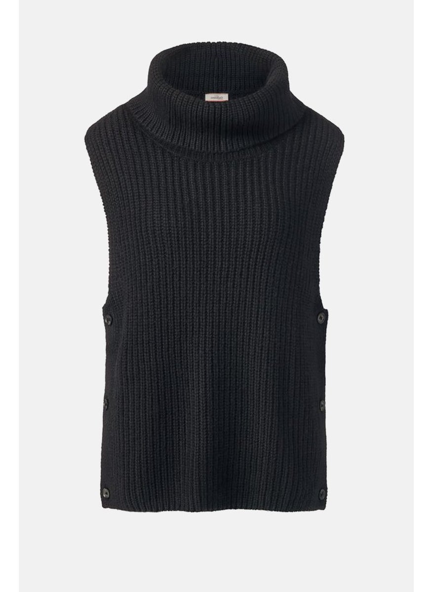 Women Mock Neck Sleeveless Knitted Pullover, Black