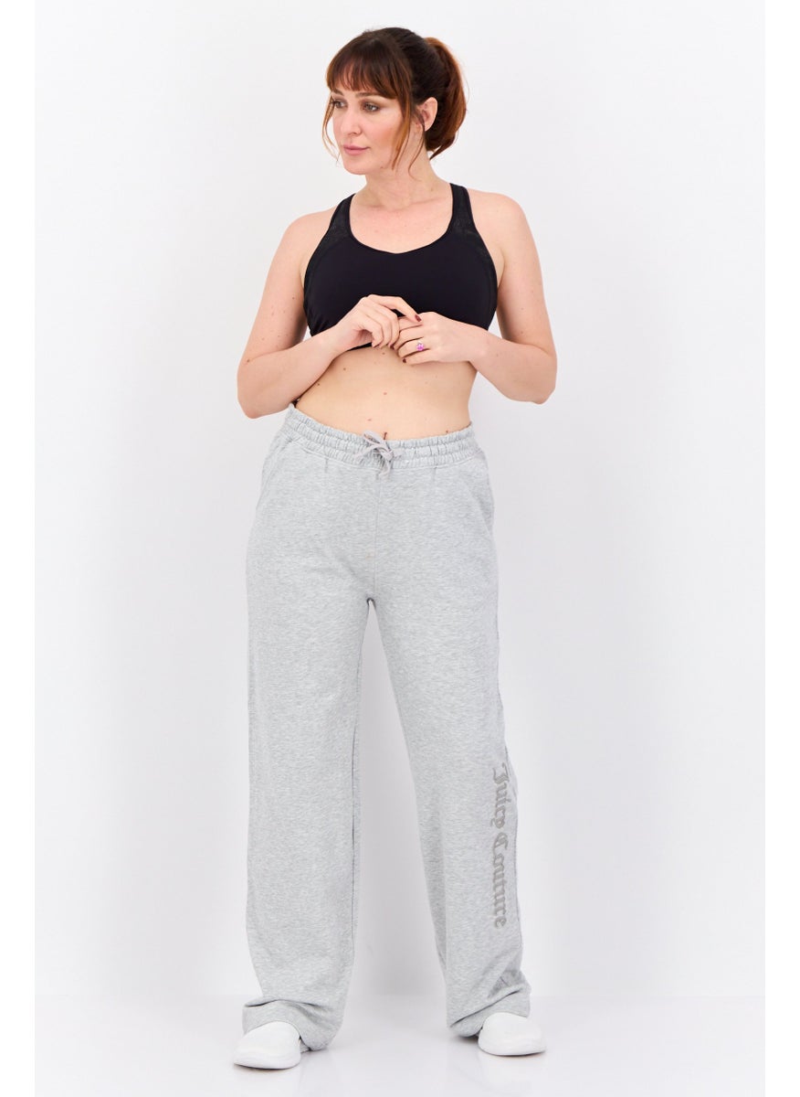 Women Regular Fit Embroidered Wide Leg Pants, Grey