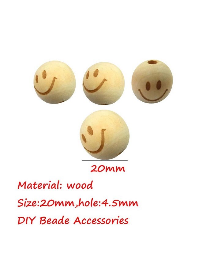 Alenybeby 50pcs 20mm Round Natural Wood Beads Laser Printing Smile face Beads Necklace Wooden Beads for Key Chain Jewelry Making (Smiley face 50pcs)