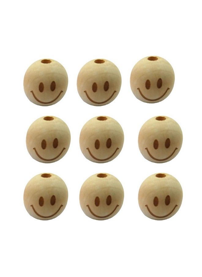 Alenybeby 50pcs 20mm Round Natural Wood Beads Laser Printing Smile face Beads Necklace Wooden Beads for Key Chain Jewelry Making (Smiley face 50pcs)