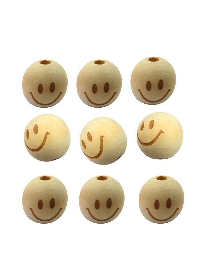 Alenybeby 50pcs 20mm Round Natural Wood Beads Laser Printing Smile face Beads Necklace Wooden Beads for Key Chain Jewelry Making (Smiley face 50pcs)