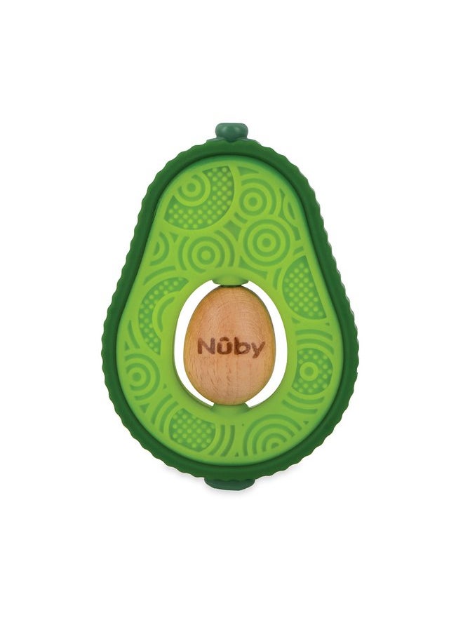 Nuby Silicone Avocado Teether with Spinning Wood Seed- 3+ Months