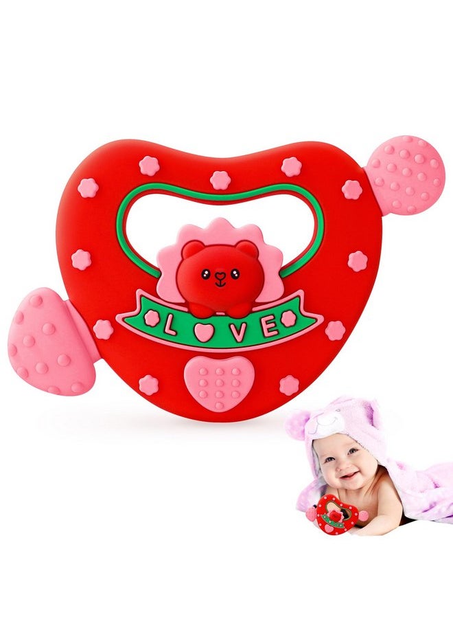 NPET Valntines Baby Heart Teether, Cute Love & Bear Teething Toy Red Heart Baby Toy 3-12 Months Infant Teething Toy, Baby Valentines Gifts Birthday Gifts for Baby Teething Toy with Love Valentine Toy