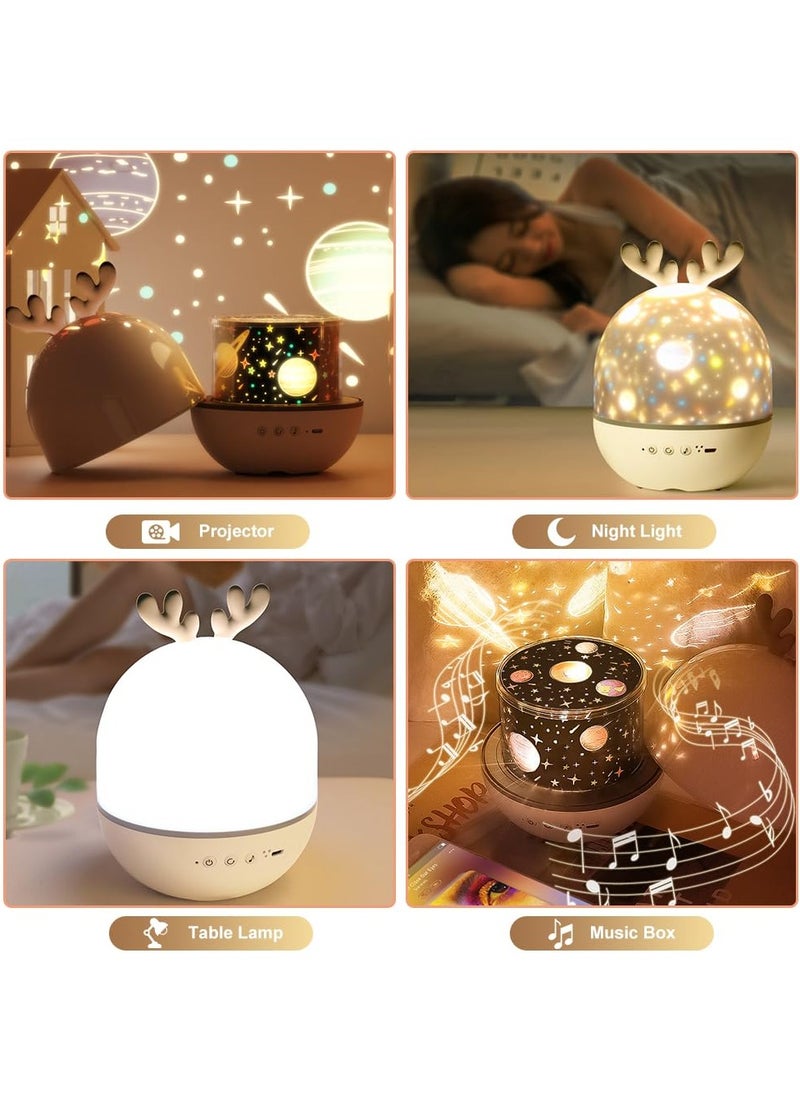 4-in-1 Night Light Projector with Timer and Remote Control for Kids Gift, USB Rechargeable Night Lamp 360°Rotatable Sound Machine Baby Sleep Lighting Starry Projector for Baby Children Teen Adult