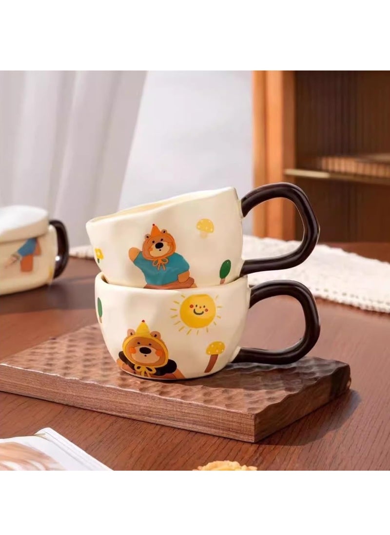 Coffee Cup Milk Yellow Happy Bear Series Cute Cartoon Bear Cup Ceramic Cup Home Coffee Water Cup Breakfast Cup Tea Set (Blue Bear)