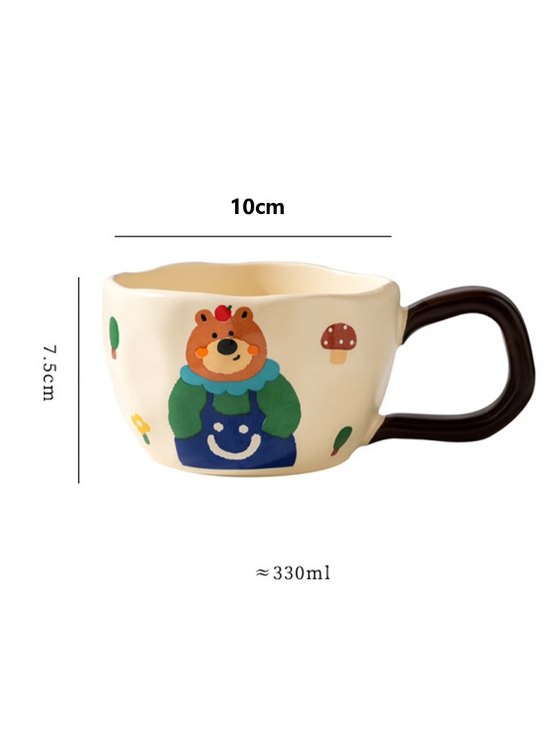 Coffee Cup Milk Yellow Happy Bear Series Cute Cartoon Bear Cup Ceramic Cup Home Coffee Water Cup Breakfast Cup Tea Set (Blue Bear)