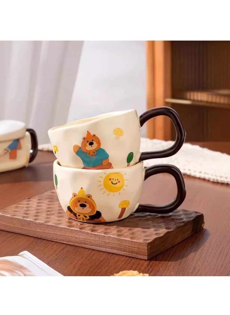 Coffee Cup Milk Yellow Happy Bear Series Cute Cartoon Bear Cup Ceramic Cup Home Coffee Water Cup Breakfast Cup Tea Set (Yellow Bear)