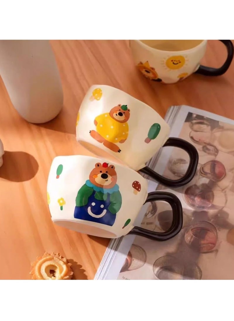 Coffee Cup Milk Yellow Happy Bear Series Cute Cartoon Bear Cup Ceramic Cup Home Coffee Water Cup Breakfast Cup Tea Set (Yellow Bear)