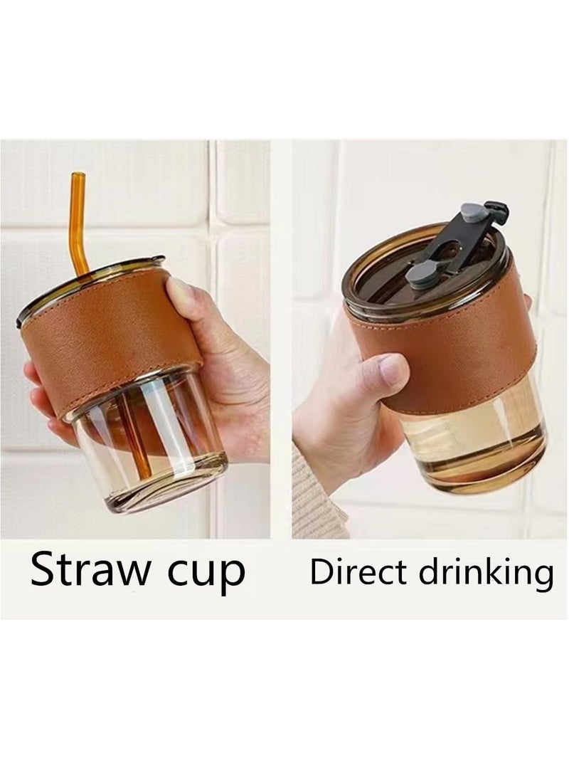 2-Pack Glass Carafe With Straw And Lid, Iced Coffee Glass, Iced Coffee Cup With Insulated Sleeve (Transparent)