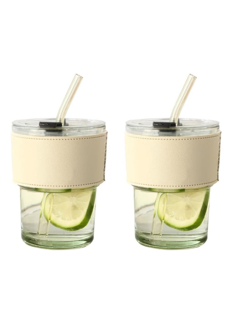 2-Pack Glass Carafe With Straw And Lid, Iced Coffee Glass, Iced Coffee Cup With Insulated Sleeve (Transparent)