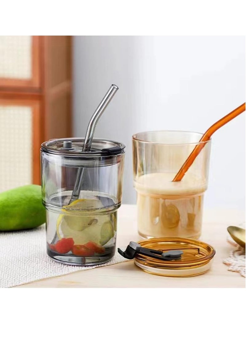 2-Pack Glass Carafe With Straw And Lid, Iced Coffee Glass, Iced Coffee Cup With Insulated Sleeve (Transparent)