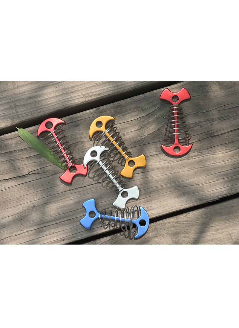 10Pcs Outdoor Adjustable Spring Fishbone Anchor Tent Pegs Rope Buckle Awning Deck Fixed Nails Tent Hooks (Random Color)