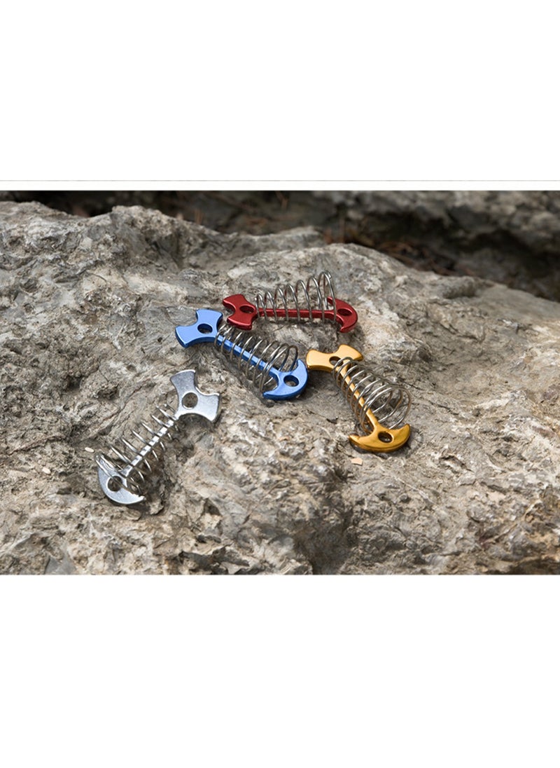 10Pcs Outdoor Adjustable Spring Fishbone Anchor Tent Pegs Rope Buckle Awning Deck Fixed Nails Tent Hooks (Random Color)