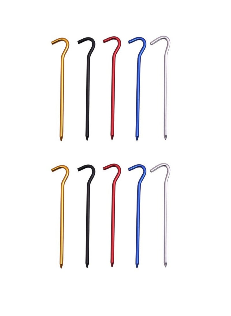 10pcs Tent Stakes Pegs Ground Nails For Camping Awning Spikes Hook Garden Stakes Ground Hammock Wind Rope Awning Canopy（Random Color）