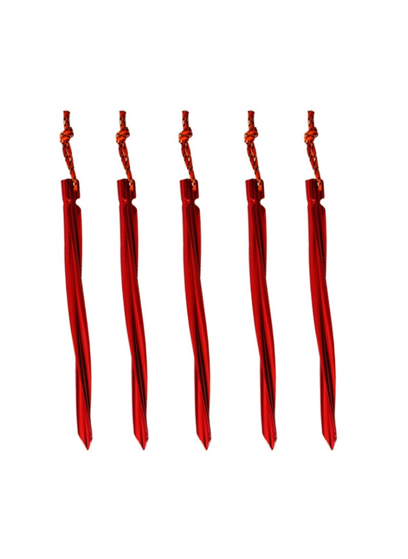 5Pcs Tent Pile Spiral Three-Edged Ground Nail with Wind Rope Beach Ground Screw Aluminum Ground Nail (Red)