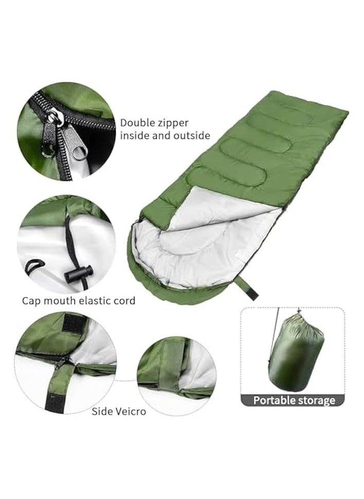 Camping Sleeping Bag, Polyester Sleeping Pad, Army Green Double-ended Zipper Tent, Indoor & Outdoor Camping Hiking Travelling Cushion, （180+30）*75cm