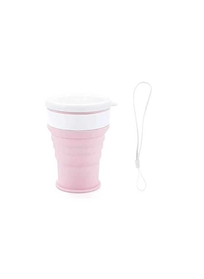 Silicone Travel Folding Cup Foldable Camping Cup Portable Drinking Cup Hiking Outdoor Reusable Takeaway Cup with Lid | Leak-proof Sports Cup for Hot and Cold Drinks (Pink)