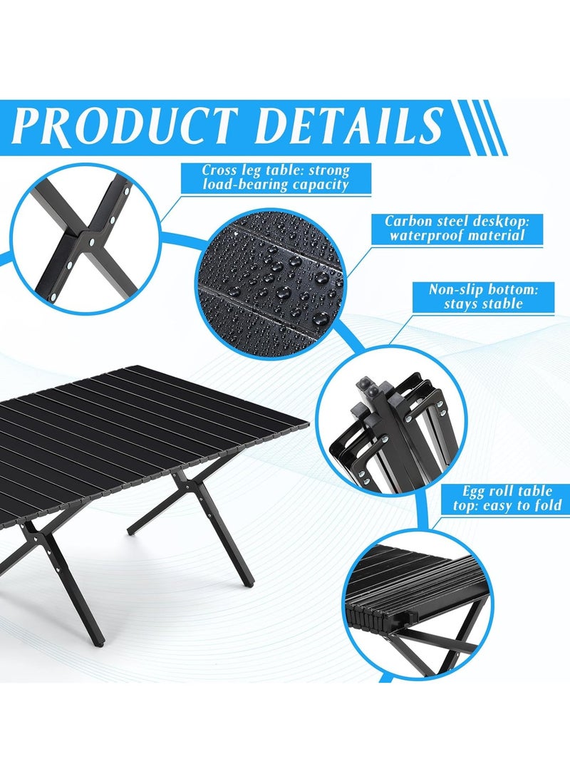 Outdoor and Indoor Folding Table Camping Table with Adjustable Height Carbon Steel Desk Heavy Duty 2-Folds Portable Camp Tables And four folding chairs for Travel, Picnic, Beach, Party