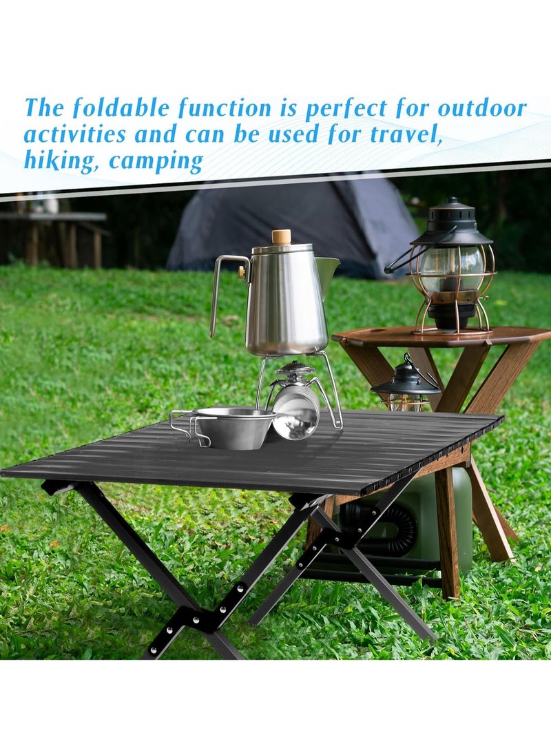 Outdoor and Indoor Folding Table Camping Table with Adjustable Height Carbon Steel Desk Heavy Duty 2-Folds Portable Camp Tables And four folding chairs for Travel, Picnic, Beach, Party