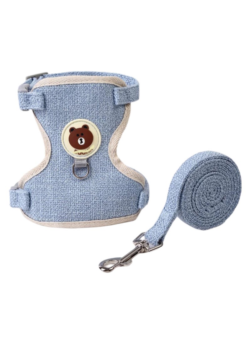 Adjustable Vest-Style Pet Harness, Breathable And Not Stuffy, Suitable For Cats, Rabbits, Small Dogs And Dogs, Size L, Recommended For Cats And Dogs Weighing 11-18 Catties (Leather Bear Blue)