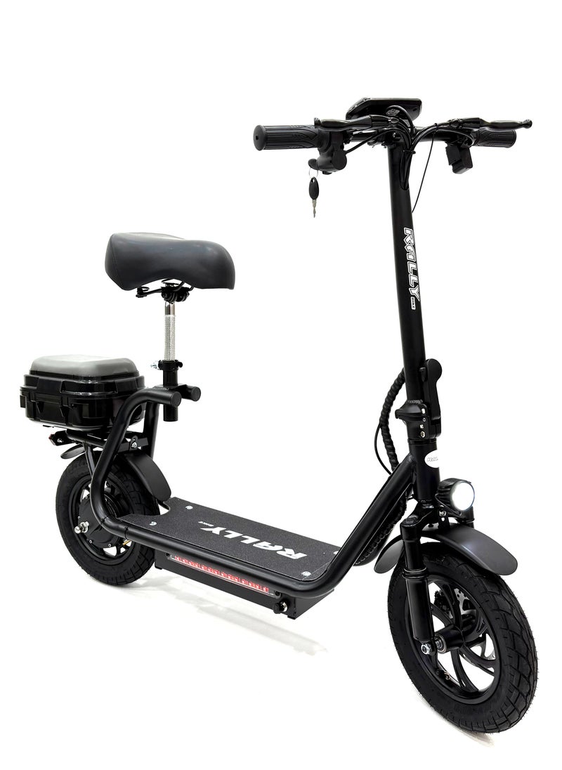 Scooter model RALLY-B7-BOX, Recommended for adults, 48V 10AH litthium battery, Maximum riding distance is 30km, Maximum speed is 35km/h, Black color