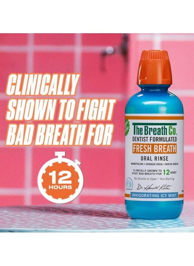 The Breath Co Fresh Breath Oral Rinse - Dentist Formulated - Alcohol-Free Oral Mouthwash for 12 Hours of Fresh Breath - Icy Mint Flavour