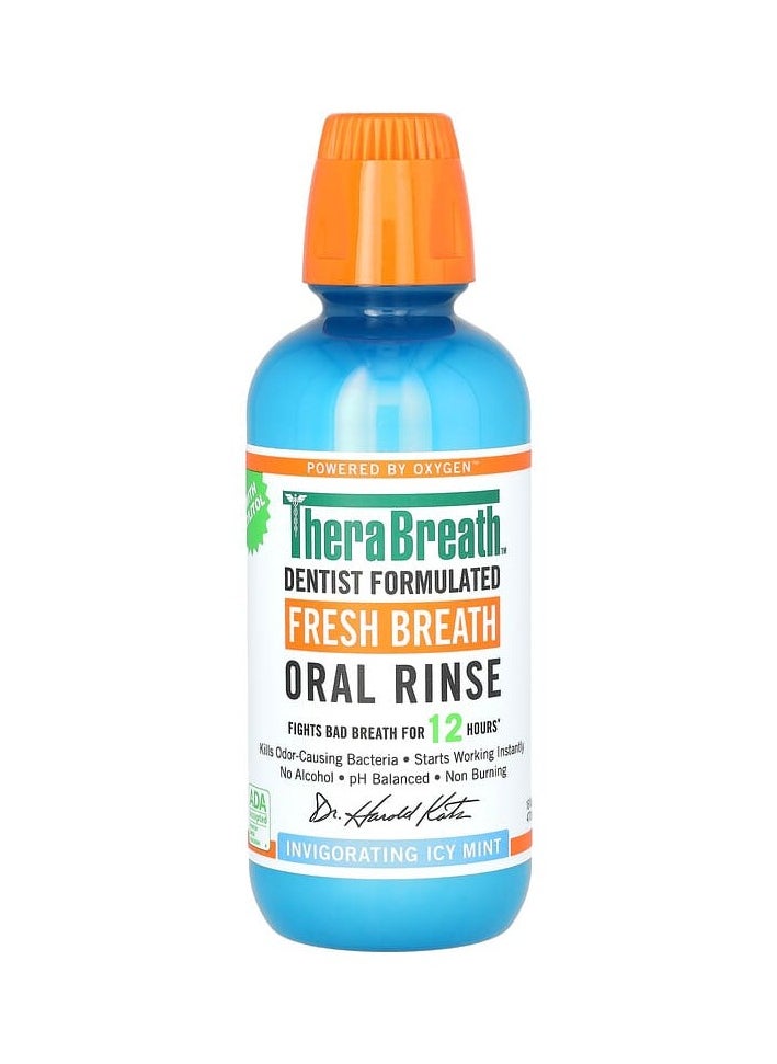 The Breath Co Fresh Breath Oral Rinse - Dentist Formulated - Alcohol-Free Oral Mouthwash for 12 Hours of Fresh Breath - Icy Mint Flavour