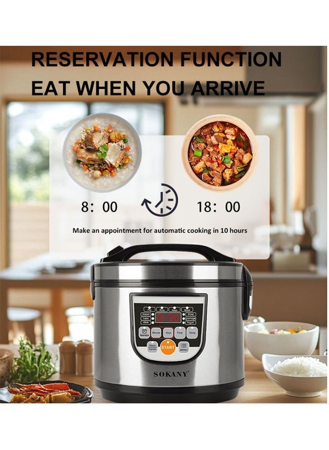 Digital Rice Cooker,Digital Multicooker, Electric Pressure Cooker With 5L Capacity Non-Stick Inner Pot, Stainless Steel Body,10 One-Touch Programs 700W SK-07051 Silver/Black