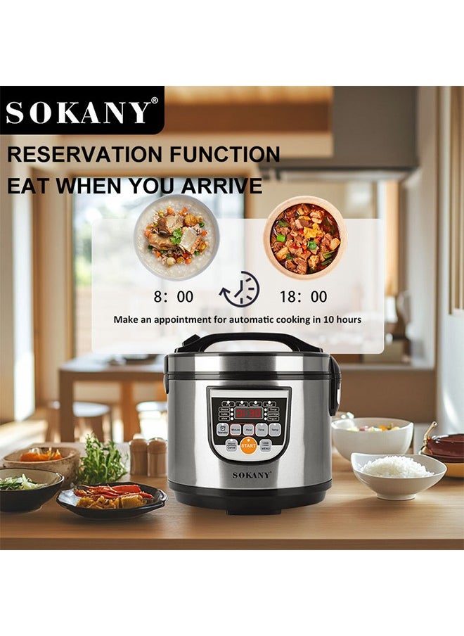 Digital Rice Cooker,Digital Multicooker, Electric Pressure Cooker With 5L Capacity Non-Stick Inner Pot, Stainless Steel Body,10 One-Touch Programs 700W SK-07051 Silver/Black