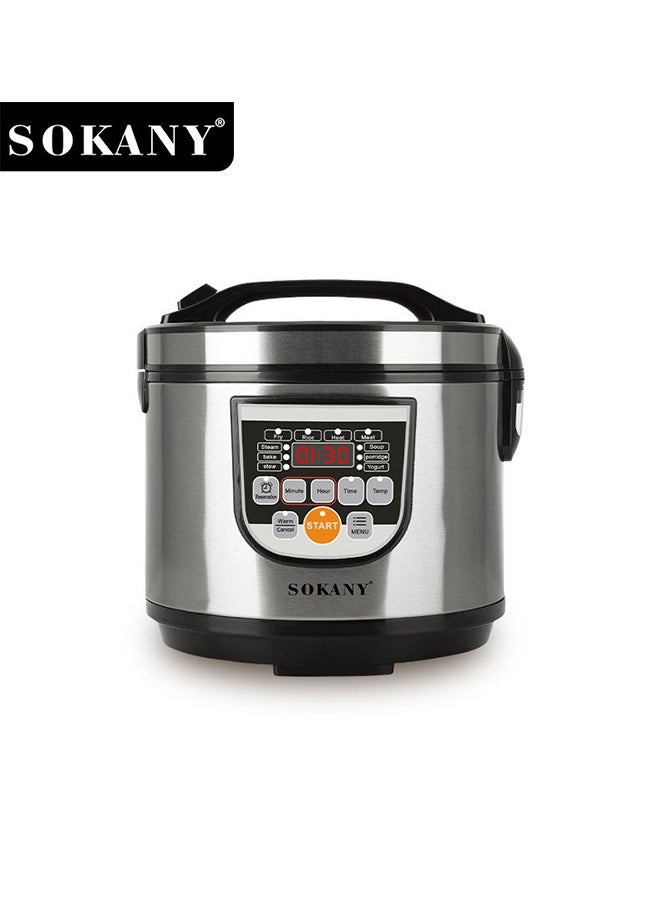 Digital Rice Cooker,Digital Multicooker, Electric Pressure Cooker With 5L Capacity Non-Stick Inner Pot, Stainless Steel Body,10 One-Touch Programs 700W SK-07051 Silver/Black