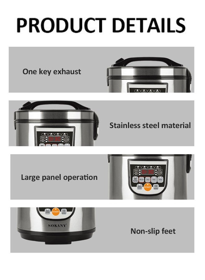 Digital Rice Cooker,Digital Multicooker, Electric Pressure Cooker With 5L Capacity Non-Stick Inner Pot, Stainless Steel Body,10 One-Touch Programs 700W SK-07051 Silver/Black