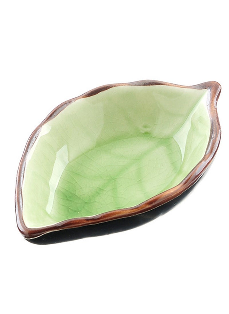 1pc Leaf Shaped Sauce Dish, Ice Cracked Glaze Leaf Ceramic Seasoning Soy Sauce Snack Dish for Kitchen (Green)