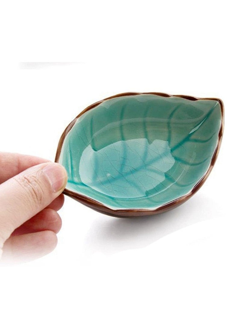 1pc Leaf Shaped Sauce Dish, Ice Cracked Glaze Leaf Ceramic Seasoning Soy Sauce Snack Dish for Kitchen (Green)