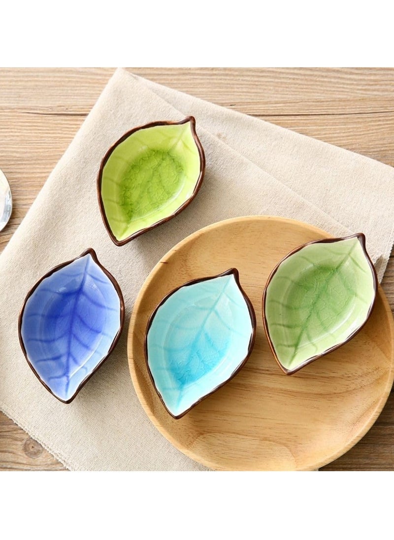 1pc Leaf Shaped Sauce Dish, Ice Cracked Glaze Leaf Ceramic Seasoning Soy Sauce Snack Dish for Kitchen (Green)