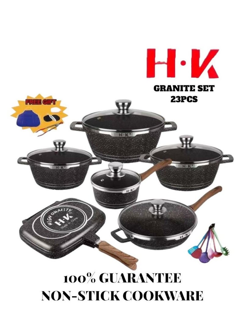 HK 23pcs Cookware Sets Stone Ceramic Cooking Pots With Semi-glass Lid