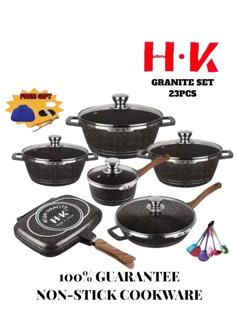 HK 23pcs Cookware Sets Stone Ceramic Cooking Pots With Semi-glass Lid