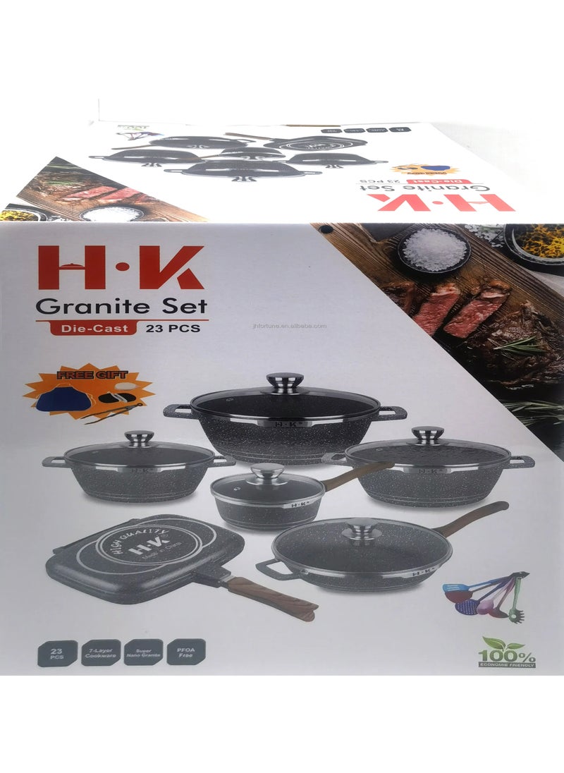 HK 23pcs Cookware Sets Stone Ceramic Cooking Pots With Semi-glass Lid