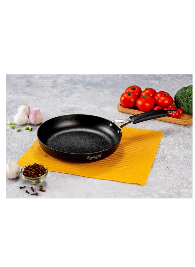 Sumeet Super Smooth Pre Seasoned Carbon Steel (Iron) Fry Pan for Frying, Roasting, Saute|Naturally Nonstick |25cm | 2000ml, Gas & Induction-Friendly, Black