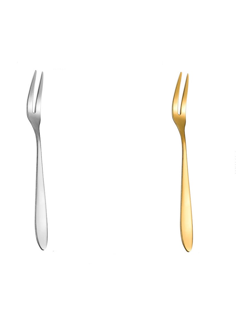 Two-Piece Stainless Steel Fork For Fruit, Cake (Silver + Gold)